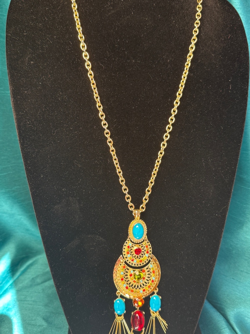 R.J. Graziano Gold-Tone Pendant Necklace with Turquoise, Red & Green Accents